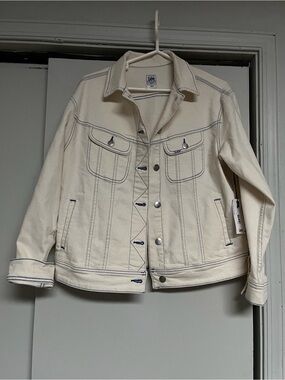 Lee Cream Denim Jacket with Navy Topstitching Medium